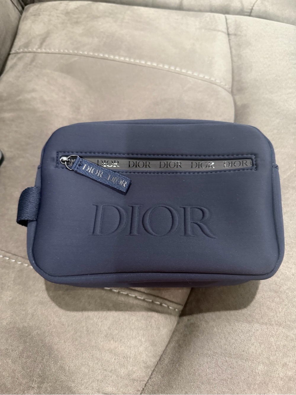 New Dior Men's Navy Embossed Logo Toiletry Pouch